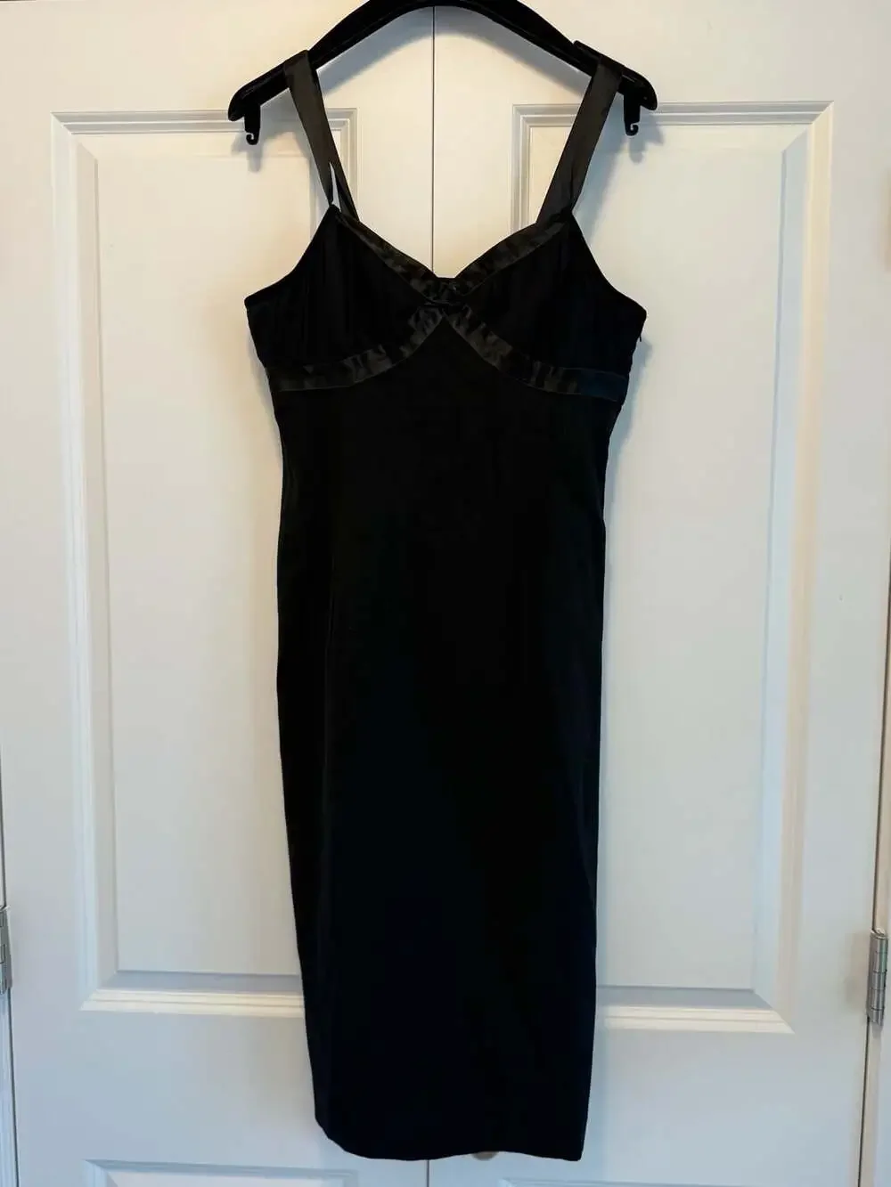 Michael Kors Virgin Wool Sleeveless Midi Dress with Satin Trim